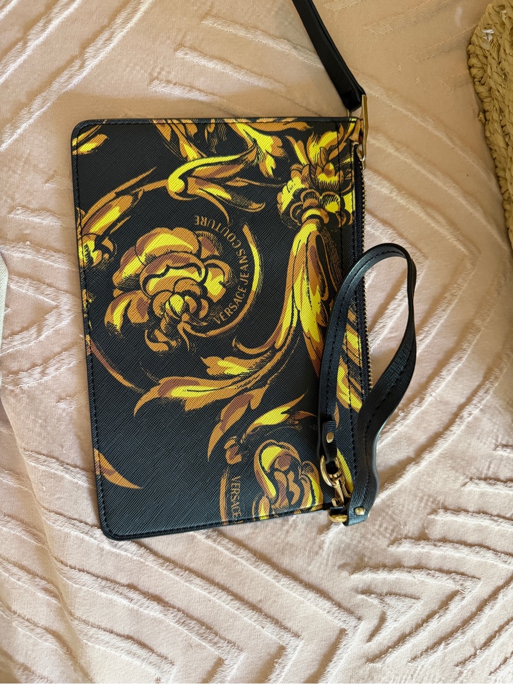 Versace Jeans Collection Black and Gold Baroque Wristlet Pouch